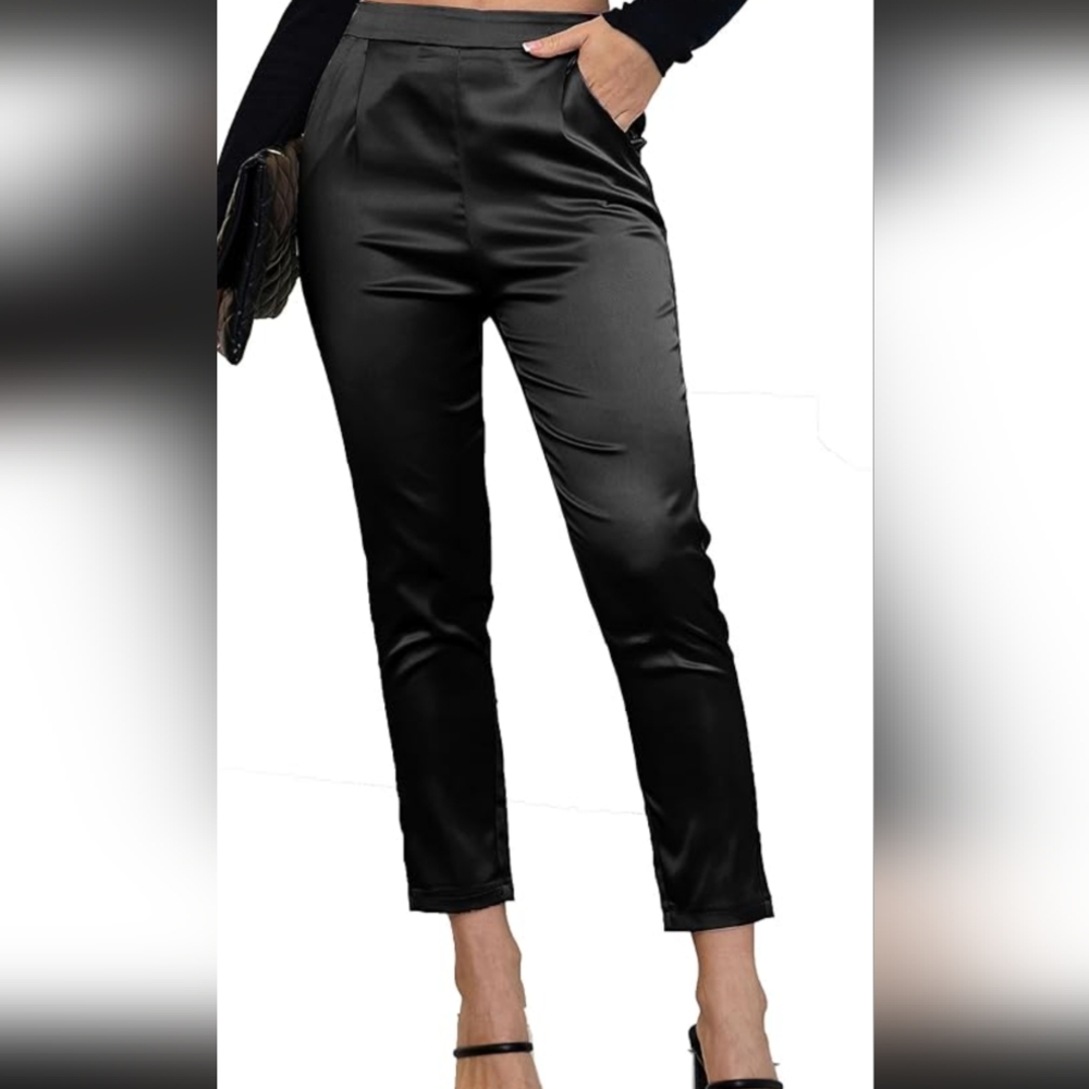Forte Black Satin Straight Leg Pants